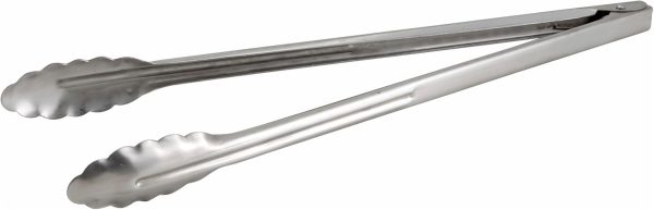 Stainless Steel, Coiled Spring Utility Tong Heavyweight, 12-Inch, Medium