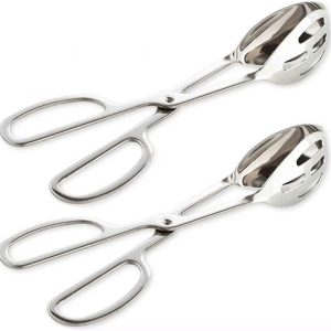 2-PACK Serving Tongs for Buffet Party Catering, Thickening Food Serving Salad Cake Bread Kitchen Tongs, Stainless Steel