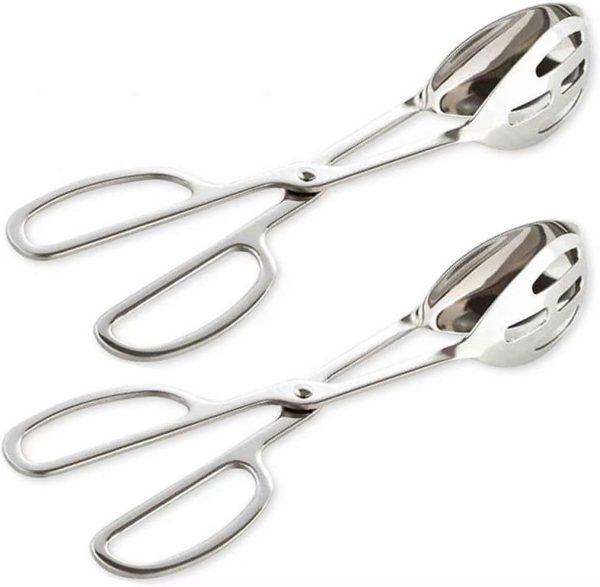 2-PACK Serving Tongs for Buffet Party Catering, Thickening Food Serving Salad Cake Bread Kitchen Tongs, Stainless Steel
