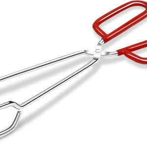 10-Inch Heavy Duty Stainless Steel Kitchen Tongs - Non-Slip Comfortable Red Grip, Scissor Design, Heat Resistant for BBQ and Cooking