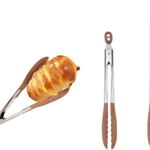 2 Pcs Walnut Wooden Kitchen Tongs, Stainless Steel Salad Tongs with Wooden Tips Anti-Slip Long Handle Wood Salad Tong Heat Resistant Serving Tongs for Serving Food,Salad Tossing