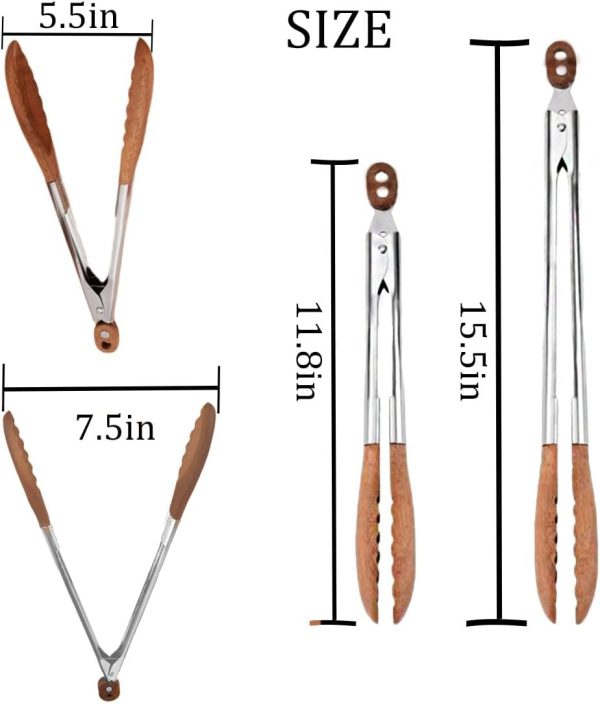 2 Pcs Walnut Wooden Kitchen Tongs, Stainless Steel Salad Tongs with Wooden Tips Anti-Slip Long Handle Wood Salad Tong Heat Resistant Serving Tongs for Serving Food,Salad Tossing