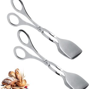 Set of 2 Tongs for Cooking, Stainless Steel Cooking Tongs Kitchen Metal Tongs Food Tongs Bread Clip Salad Tongs Tuffer Tong Scissor Tong Grill or Serving Food Bread Dessert