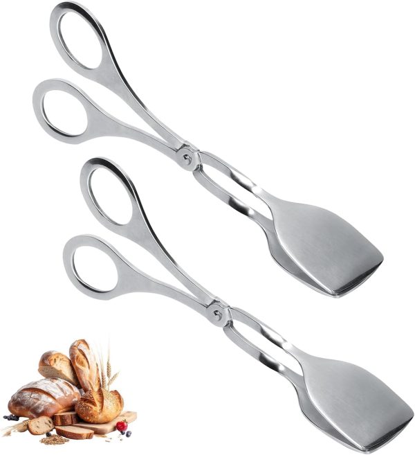 Set of 2 Tongs for Cooking, Stainless Steel Cooking Tongs Kitchen Metal Tongs Food Tongs Bread Clip Salad Tongs Tuffer Tong Scissor Tong Grill or Serving Food Bread Dessert