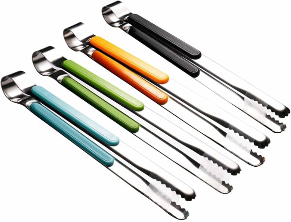 4Pcs Stainless Steel Kitchen Tongs for Serving and Cooking, 10" Metal Food Tongs with Non-Slip Comfort Grip, Non-Stick and High Heat Resistant Tongs for Barbecue Grilling…