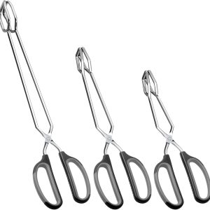 Stainless Steel Scissor Tongs Cooking Tongs Set, Set of 3 (Black Handle, 10" 12" 16")