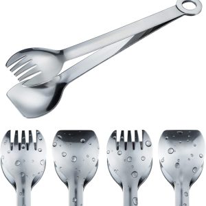 Mini Appetizer Tongs Stainless Steel Set of 4,  Small Serving Tongs, 6 Inch(15.2cm, Silver)