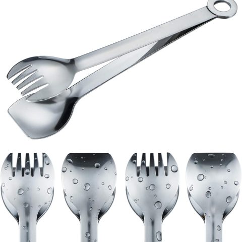 Mini Appetizer Tongs Stainless Steel Set of 4,  Small Serving Tongs, 6 Inch(15.2cm, Silver)