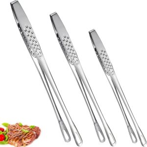 3Pcs Cooking Tweezers Tong Stainless Steel Grill Kitchen Food Tongs for Serving BBQ, Long Clamp Tool for Meat, Salad, Fish, Steak, Barbecue, Buffet (3 Size)