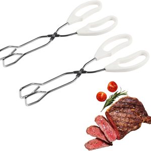 2Pcs Scissor Food Tongs Stainless Steel Scissor Tongs 10-Inch Grill Tongs for Cooking, Barbecue, Grilling