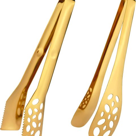 2 Pack Kitchen Tongs for Cooking - 10 Inch Stainless Steel Gold Salad BBQ Grill Tongs - Heavy Duty Metal Heat Resistant Serving Utensils