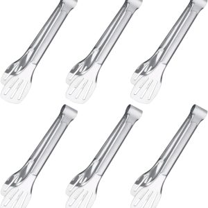 6PCS Serving Tongs, 7Inch Buffet tongs, Stainless Steel Food Tong Small Serving Utensils for Cooking, Entertaining, Salad, Barbecue, Buffet, Toast and Steak by  (Stainless buffet tongs)