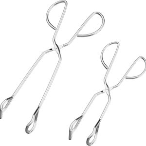 Stainless Steel Kitchen Scissor Tongs Set, 2-Piece (10/13 Inch) for Cooking, Grilling, Serving, and Barbecue