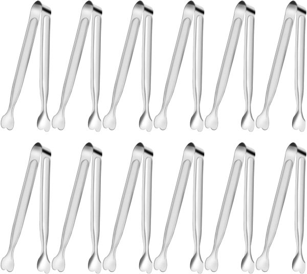 Serving Tongs, 12-Packs Stainless Steel Sugar Tongs, 5.3inch Small Tongs Kitchen Tongs Appetizers Tongs for Serving Food, Buffets, Coffee Bar, Tea Party, Desserts Party and Ice Bucket