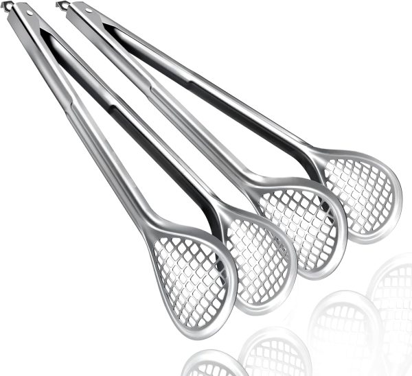 2 Pack BBQ Tongs Multi-Purpose Kitchen Food Tongs for Cooking, Grilling, Barbecue - Food-Grade Stainless Steel Grill Tongs, 600ºF High Heat-Resistant Design - 13 Inch