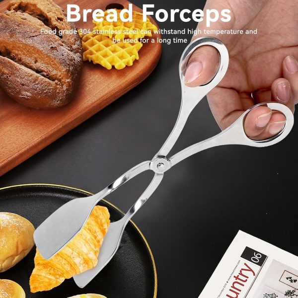 Set of 2 Tongs for Cooking, Stainless Steel Cooking Tongs Kitchen Metal Tongs Food Tongs Bread Clip Salad Tongs Tuffer Tong Scissor Tong Grill or Serving Food Bread Dessert