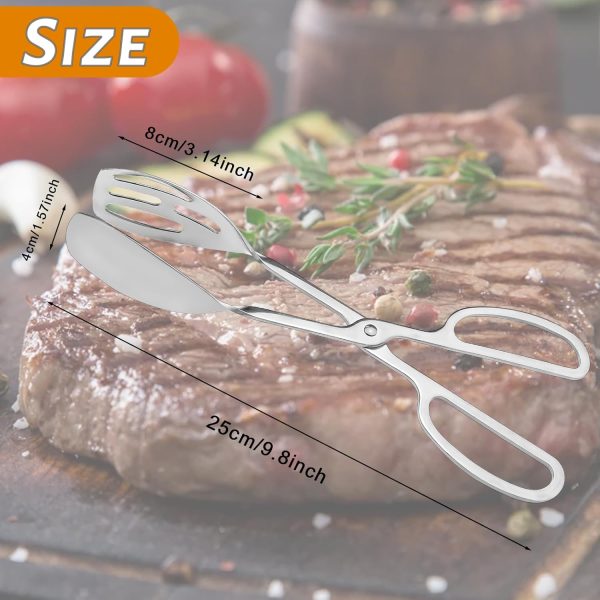 3 Pieces Buffet Serving Tongs, Salad Tongs for Kitchen Serving, Stainless Steel Food Scissor Tongs, Thickening Food Serving Tongs for Home Party Bread Cake Bake Steak Barbecue Buffet Catering (Silver)