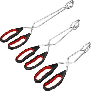 3 Pack Stainless Steel Tongs Small Kitchen Tongs for Cooking Baking Bread Food 9-inch 11-inch and 12-inch Heat Resistant Scissor for BBQ Grilling Tool for Flipping hot Food with Silicone Handle