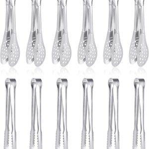 12 Pack Premium Small Serving Tongs,  Mini Stainless Steel Appetizer Tongs, 5Inch,5.2Inch(12.7cm)