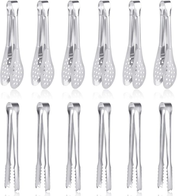 12 Pack Premium Small Serving Tongs, Mini Stainless Steel Appetizer Tongs, 5Inch,5.2Inch(12.7cm)