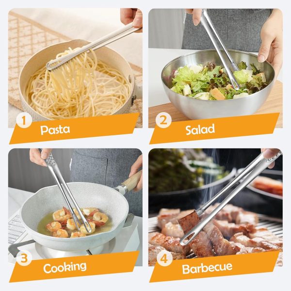 3Pcs Cooking Tweezers Tong Stainless Steel Grill Kitchen Food Tongs for Serving BBQ, Long Clamp Tool for Meat, Salad, Fish, Steak, Barbecue, Buffet (3 Size)
