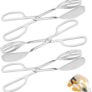 3 Pieces Buffet Serving Tongs, Salad Tongs for Kitchen Serving, Stainless Steel Food Scissor Tongs, Thickening Food Serving Tongs for Home Party Bread Cake Bake Steak Barbecue Buffet Catering (Silver)