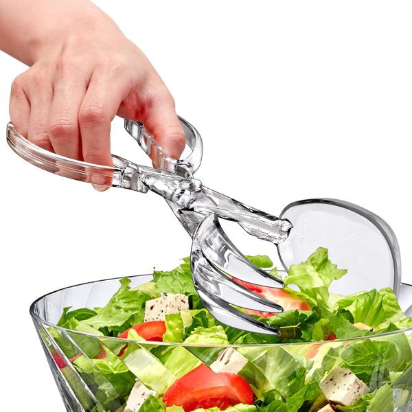 Plastic Salad Serving Set (Set of 6), Acrylic Salad Spoon and Fork for Mixing and Serving, 11-Inch Detachable Salad Tongs and Utensils, Great for Salad, Pasta, and More