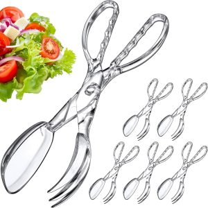Plastic Salad Serving Set (Set of 6), Acrylic Salad Spoon and Fork for Mixing and Serving, 11-Inch Detachable Salad Tongs and Utensils, Great for Salad, Pasta, and More