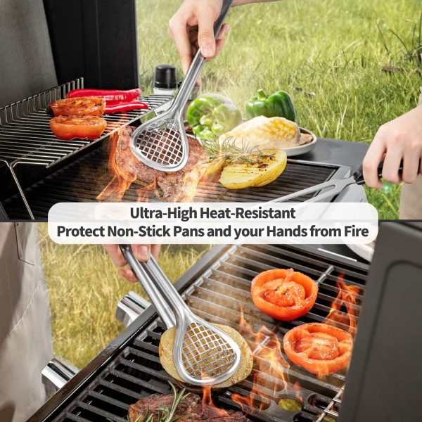 2 Pack BBQ Tongs Multi-Purpose Kitchen Food Tongs for Cooking, Grilling, Barbecue - Food-Grade Stainless Steel Grill Tongs, 600ºF High Heat-Resistant Design - 13 Inch